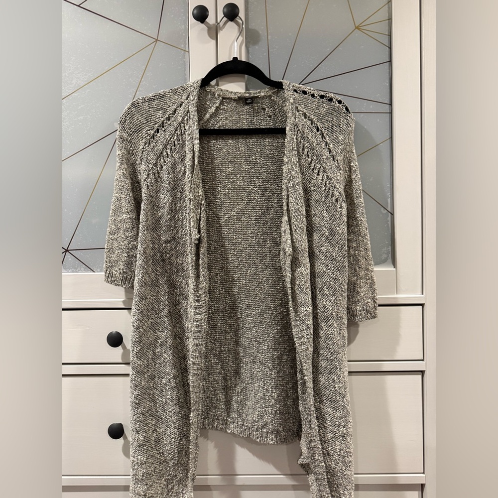 Ann Taylor Petite Gray Open-Front Textured Knit Cardigan SP